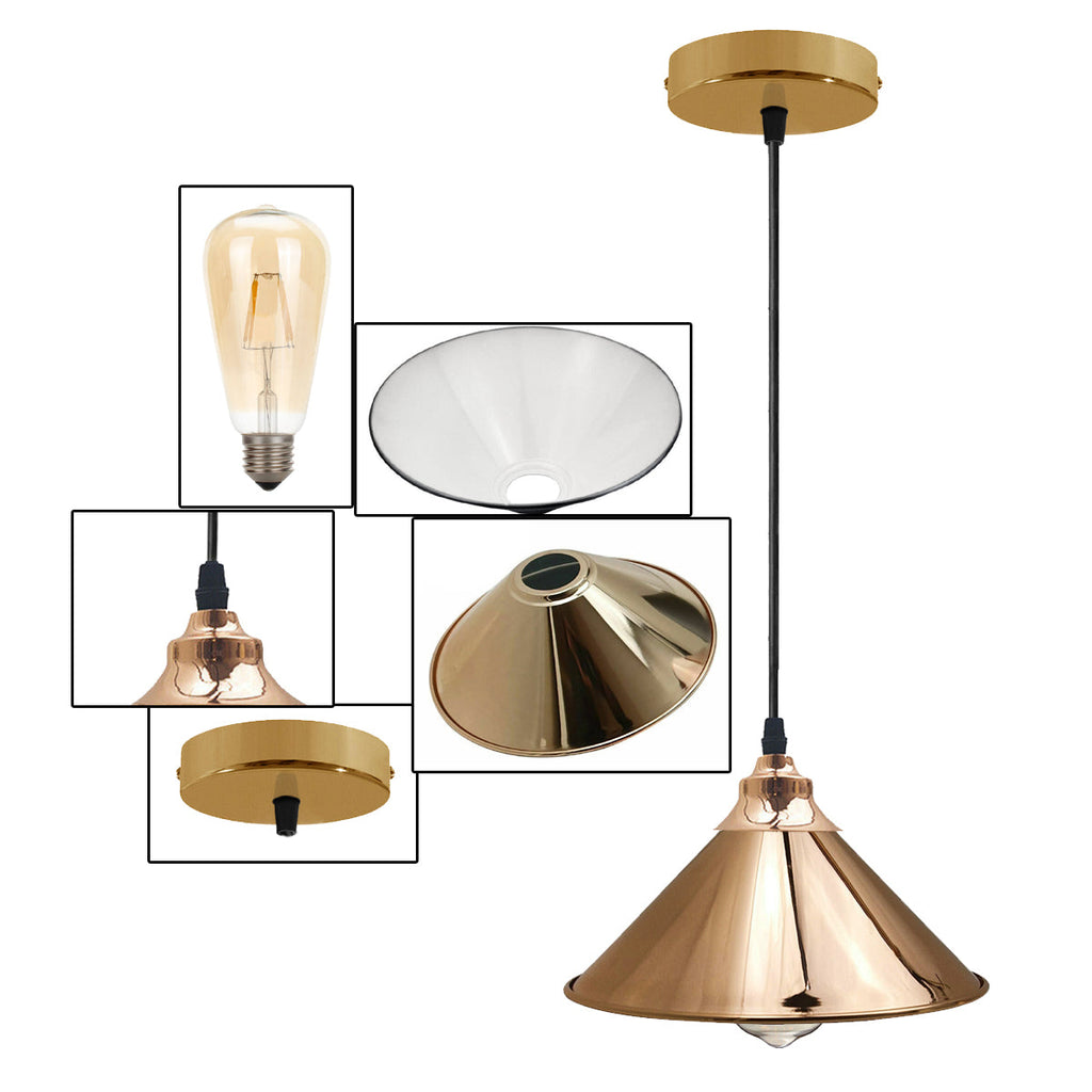 French gold dome pendant light with adjustable black cable and metal ceiling rose plate. — view 5