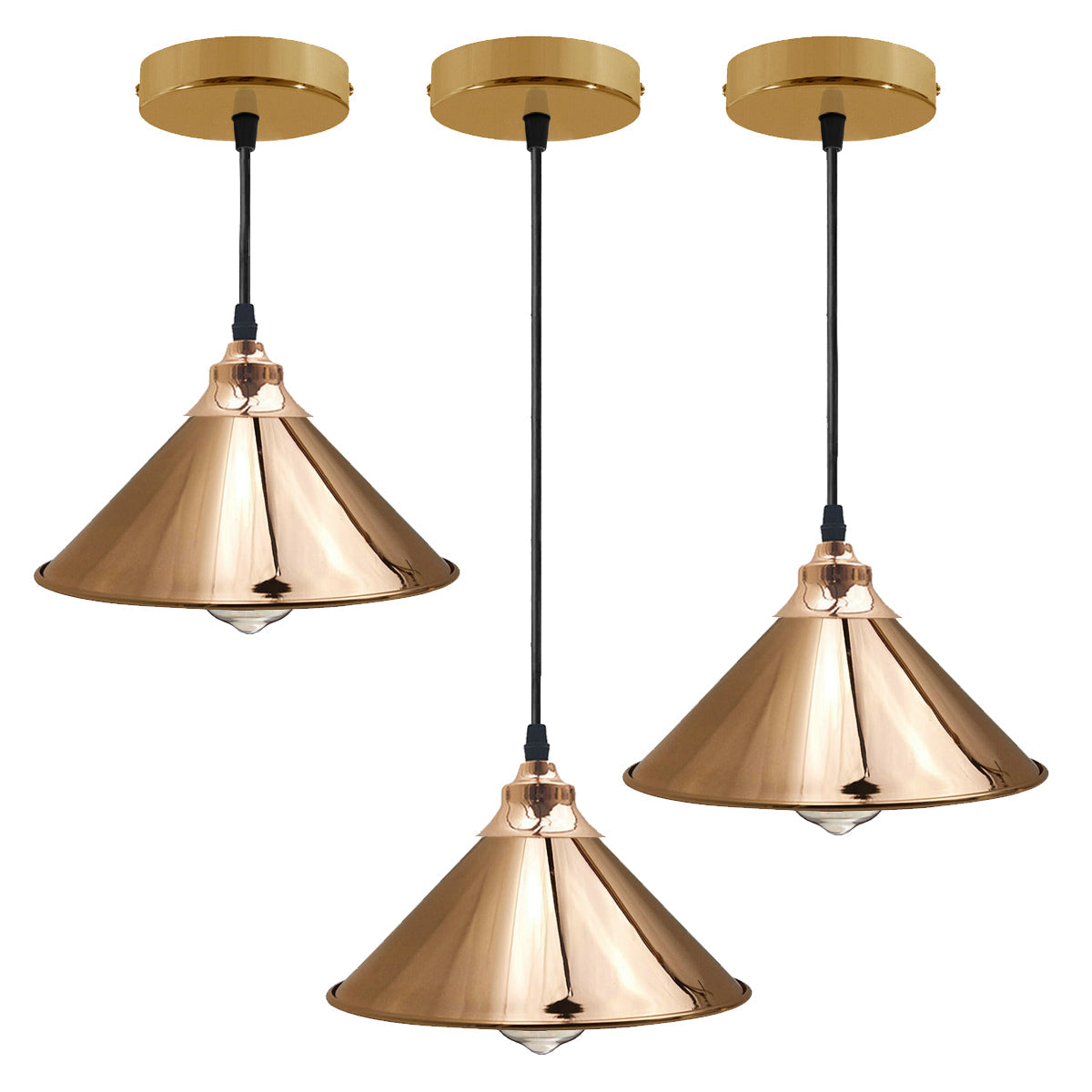French gold dome pendant light with adjustable black cable and metal ceiling rose plate. — view 2