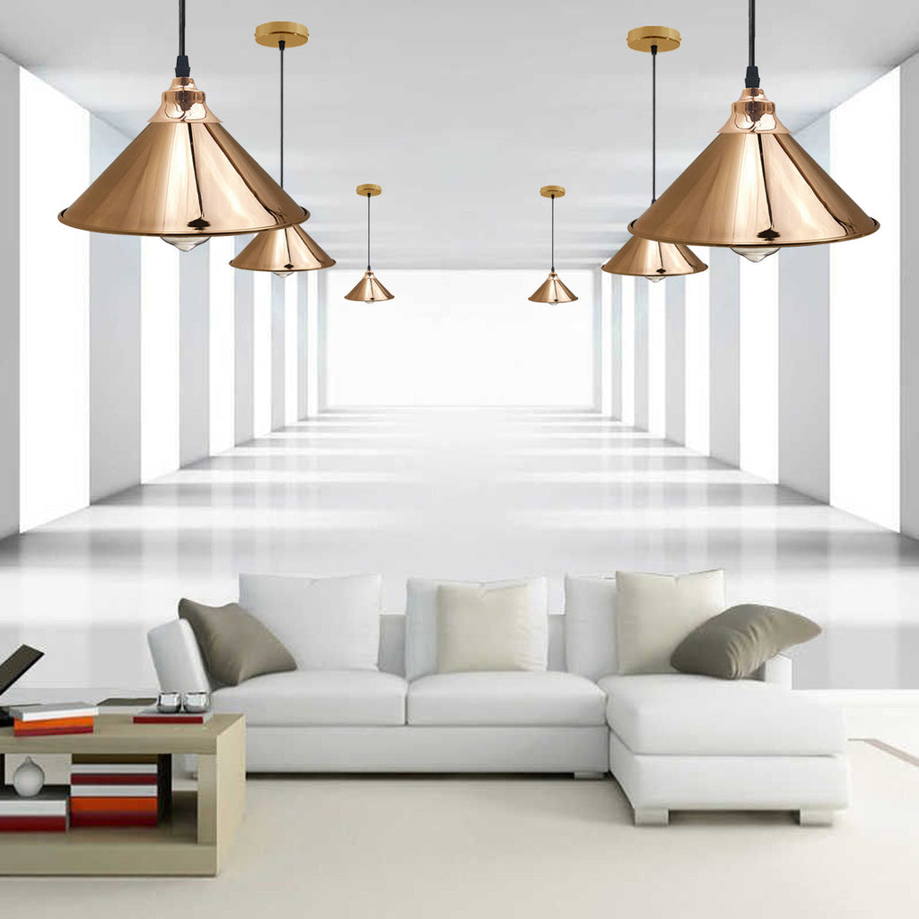 French gold dome pendant light with adjustable black cable and metal ceiling rose plate. — view 4