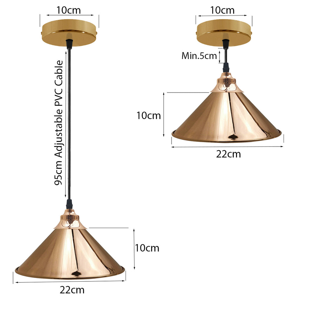 French gold dome pendant light with adjustable black cable and metal ceiling rose plate. — view 3