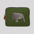 Rhino laptop sleeve made of Kenyan cotton canvas with animal embroidery in warm earthy colors