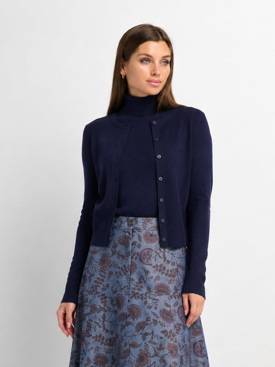 Knit Ribbed Turtleneck-Navy