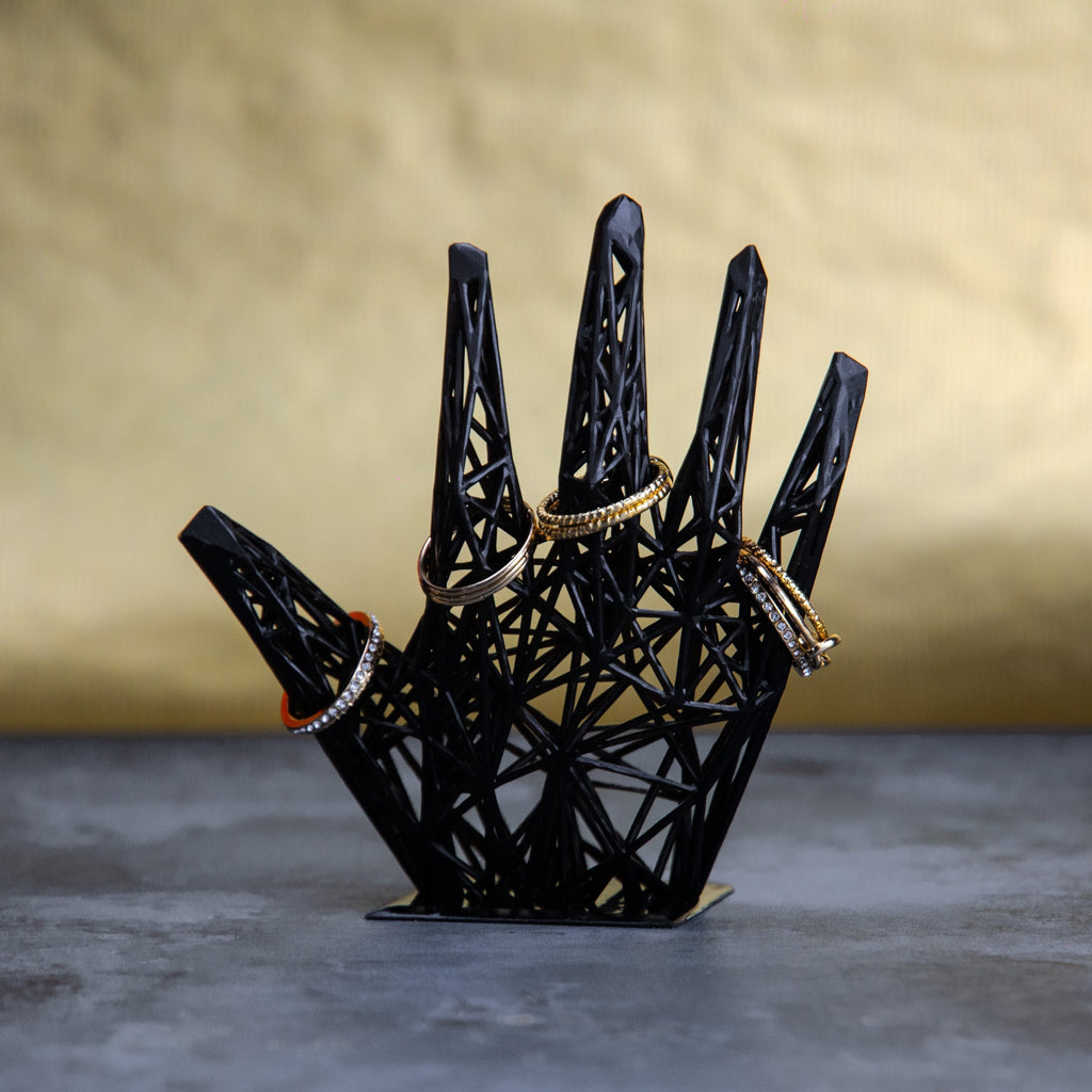 Minimalist Resin Ring Holder – Stylish Black Jewelry Display for Modern Bathroom Decor-0