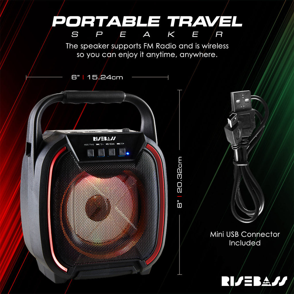 8-inch wireless Bluetooth speaker in black with colorful LED lights and portable carrying handle — view 3