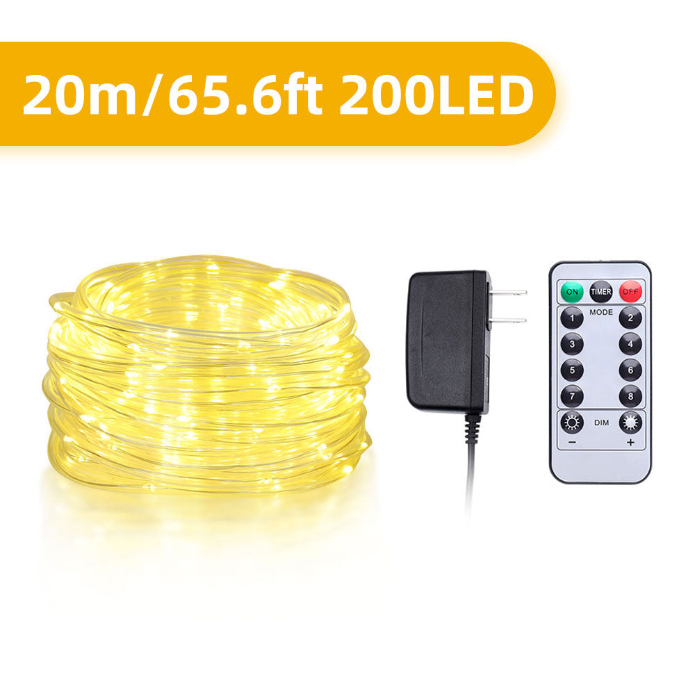 65.6FT flexible LED rope fairy string lights with wireless remote controller and waterproof tubing — view 2