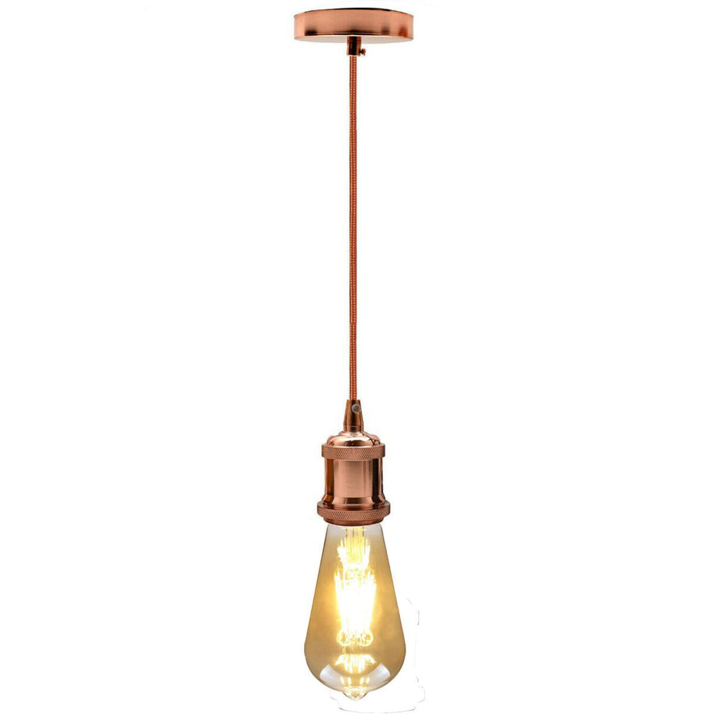Rose gold vintage E27 pendant light holder with 2 meter fabric cable and ceiling rose — view 5