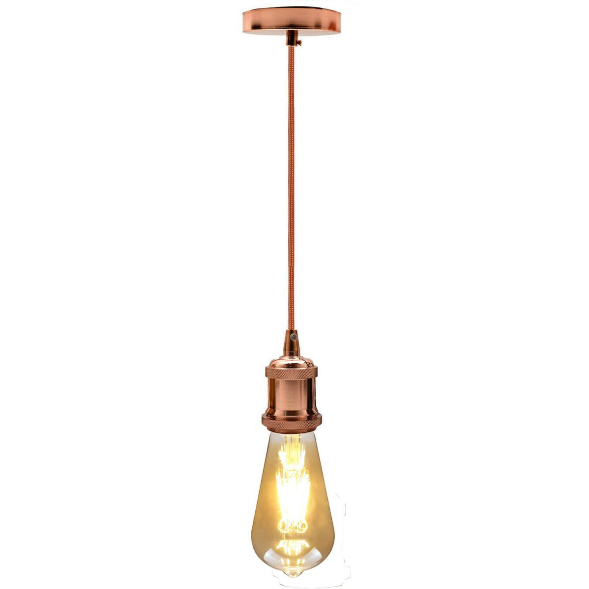 Rose gold vintage E27 pendant light holder with 2 meter fabric cable and ceiling rose — view 5