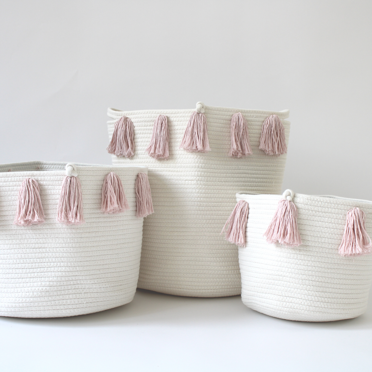 Rose Pink Tassel Basket - Large-2