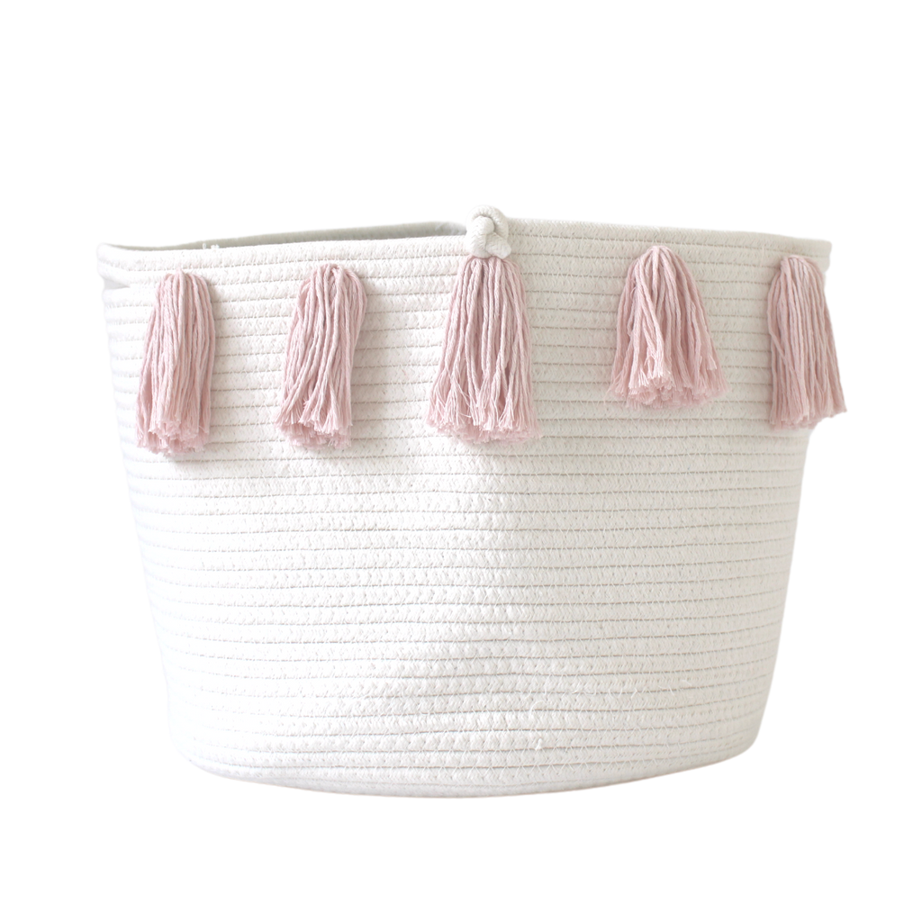 Rose Pink Tassel Basket - Large-0