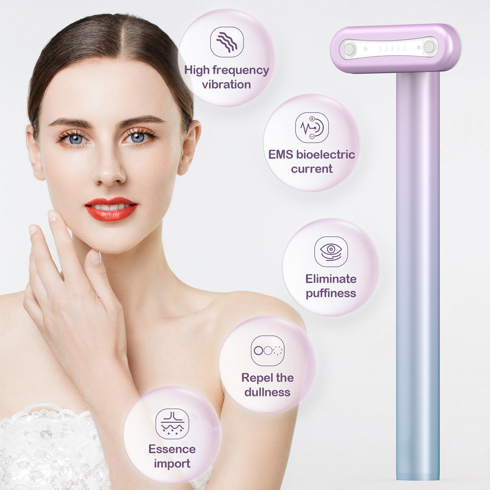 Rotatable EMS facial and neck massager with LED red light therapy in a compact design