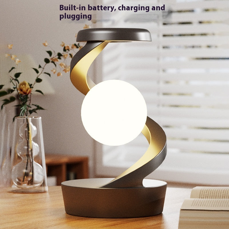 Rotating moon desk lamp with wireless charging base and modern white floating night light shade — view 2