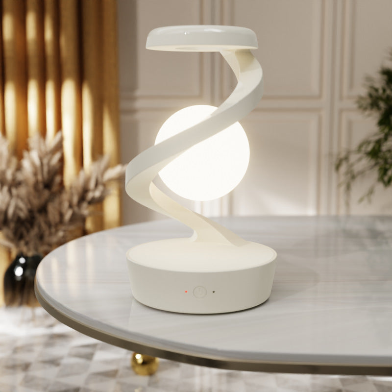 Rotating moon desk lamp with wireless charging base and modern white floating night light shade — view 5