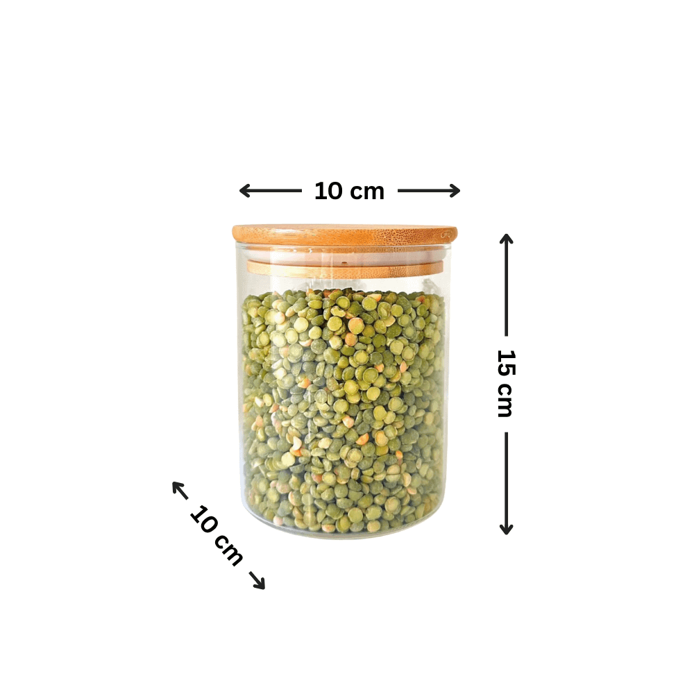 1050ml round clear glass storage jar with a natural airtight bamboo lid filled with dry ingredients — view 4