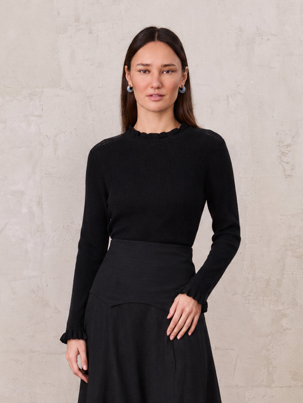 Ruffle Sweater-Black-0