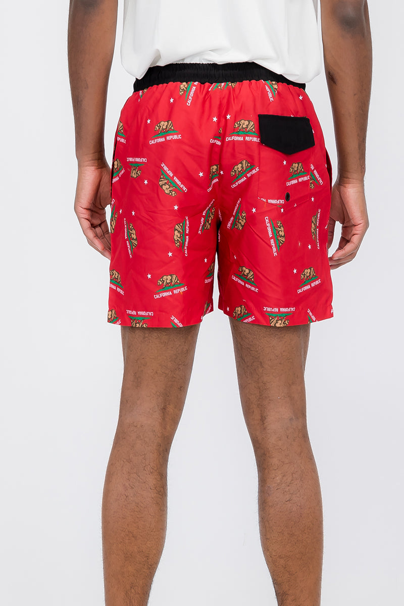 Duplicated Cali Rep print swim shorts with a 5.5 inch inseam and breathable mesh lining — view 3