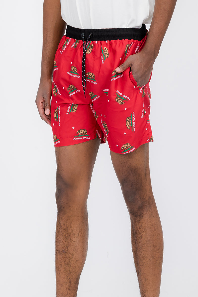 Duplicated Cali Rep print swim shorts with a 5.5 inch inseam and breathable mesh lining — view 4