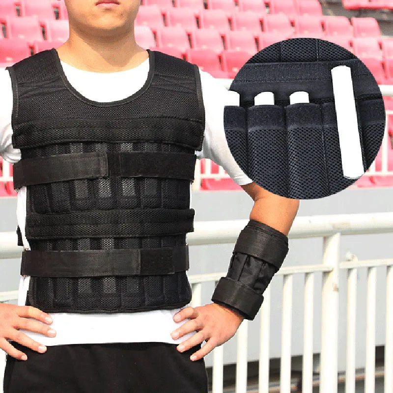 Black adjustable weighted vest made of breathable Oxford fabric for fitness and strength training — view 2