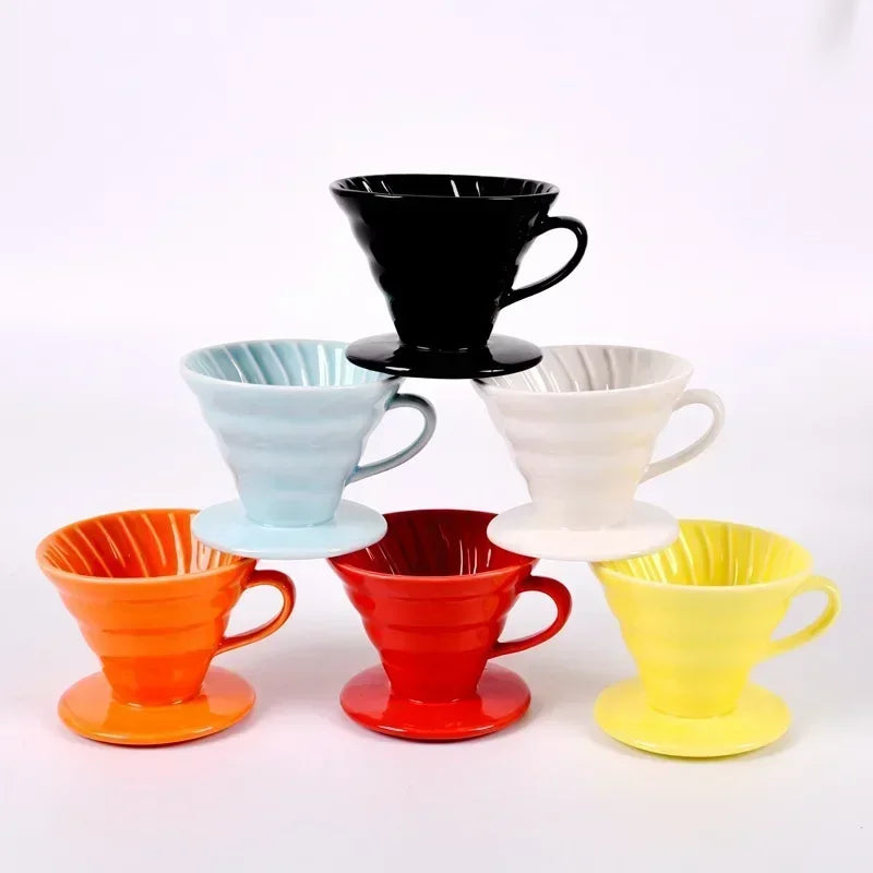 Ceramic pour over dripper with detachable stand and spiral ribs for manual coffee brewing