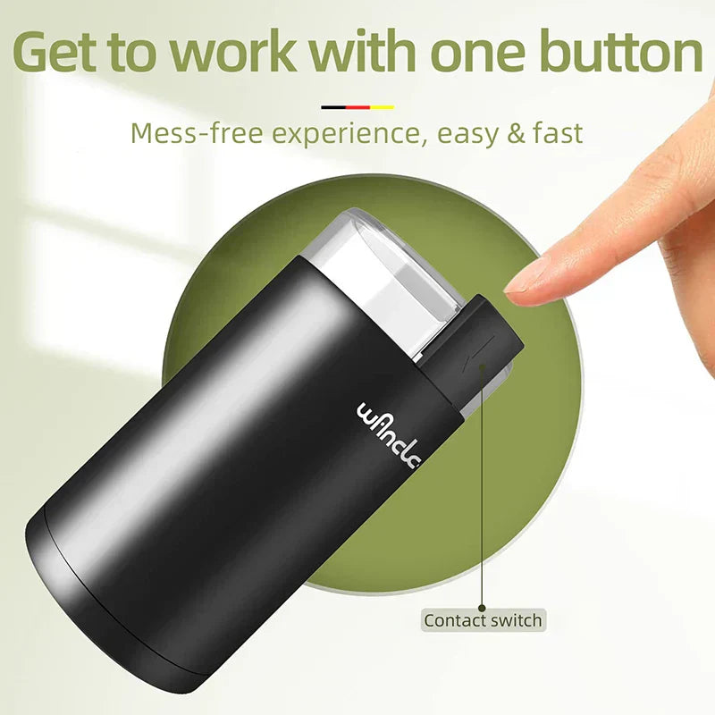 Compact 150W electric coffee grinder with stainless steel bowl and transparent lid for fresh coffee beans — view 3