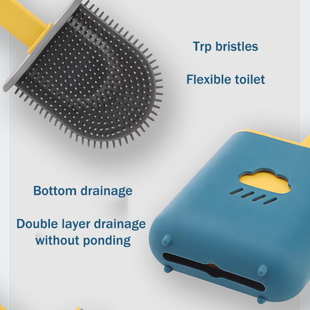 Modern silicone wall-mounted toilet brush with ergonomic long handle and ventilated holder base — view 5