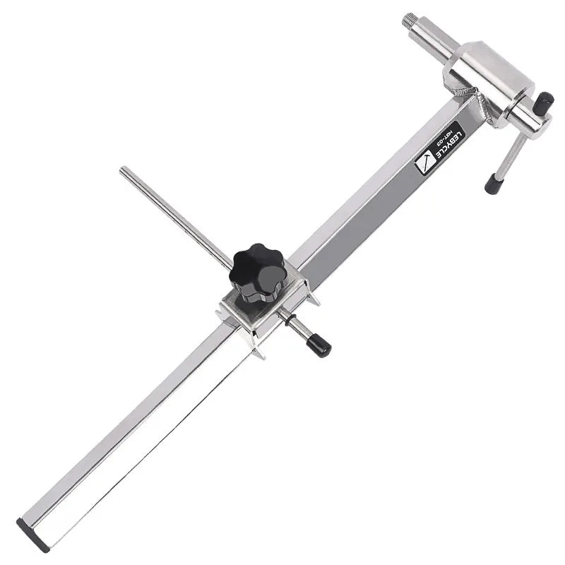 Silver stainless steel bicycle derailleur hanger alignment gauge tool for precise gear shifting.