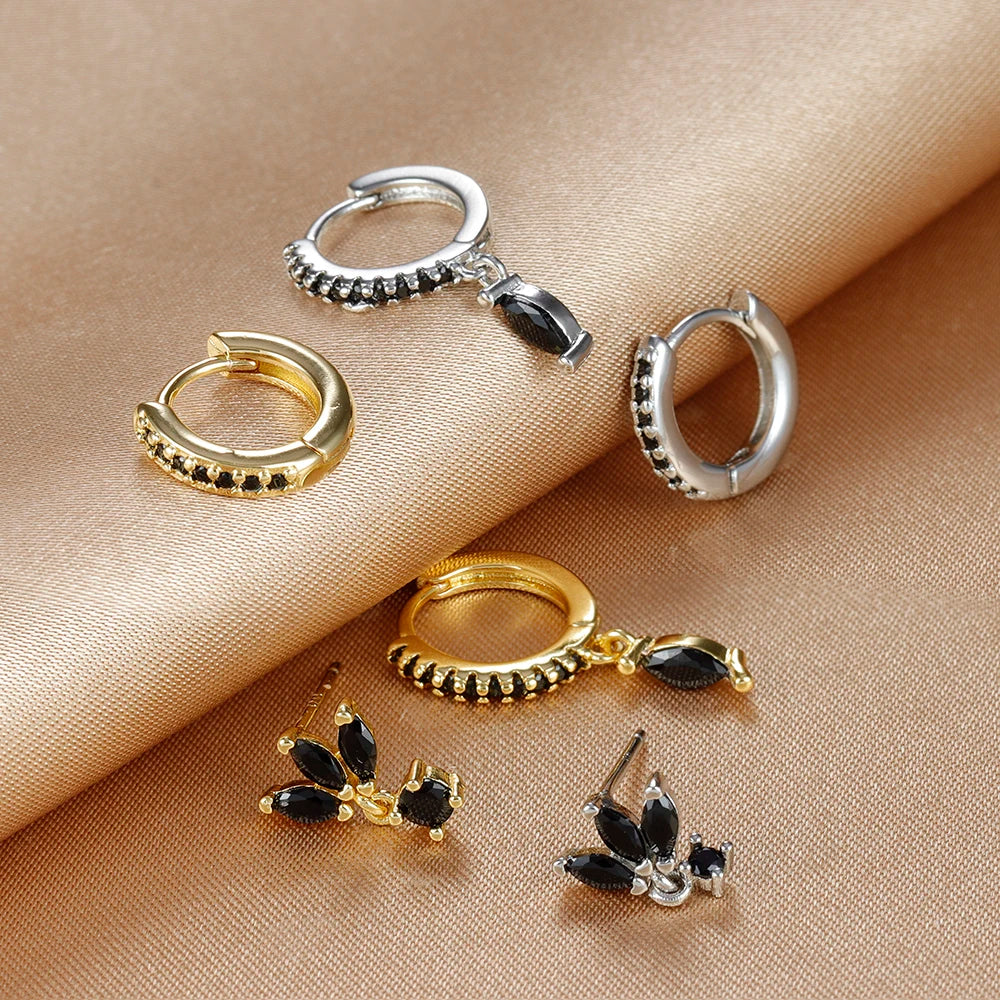 3PCS horse eye zircon stud earrings set in polished stainless steel for women — view 5