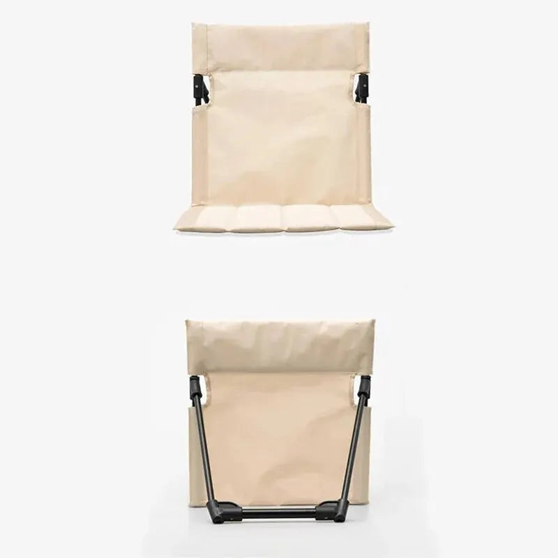 Beige foldable camping chair with padded cushion and compact storage bag for outdoor adventures — view 2