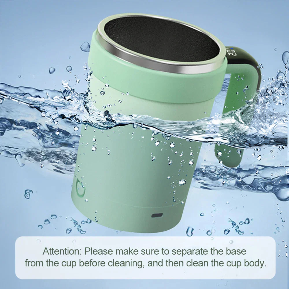 Green rechargeable magnetic self-stirring mug with LED temperature display and stainless steel straw — view 4