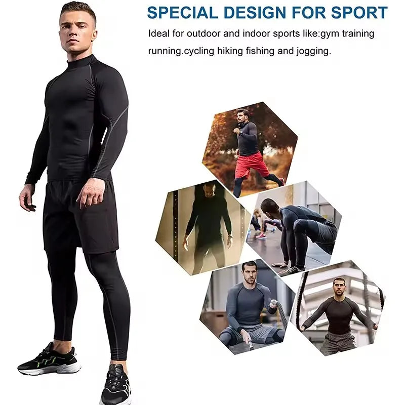 Men's long sleeve compression shirt in solid color, athletic activewear base layer for gym workouts — view 3