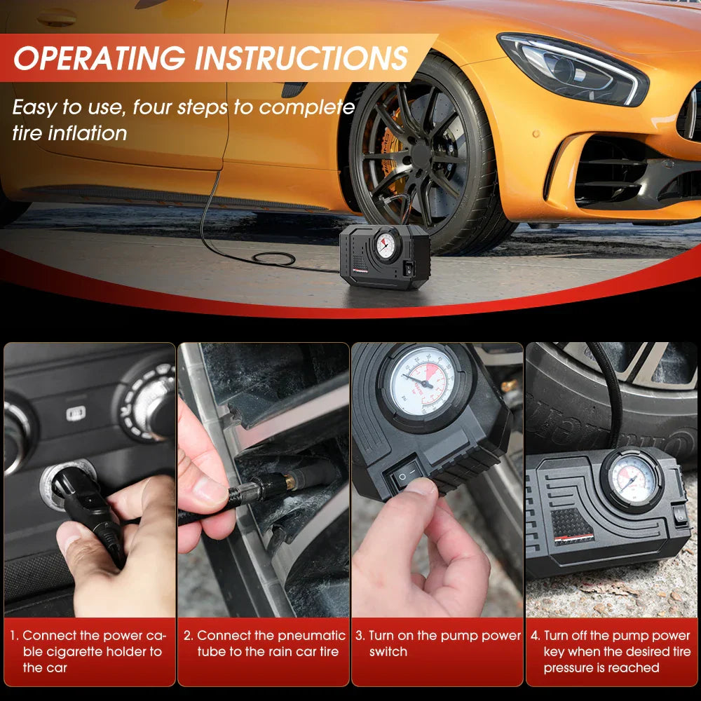 Black portable mini electric tire inflator and air pump for cars and bicycles — view 4