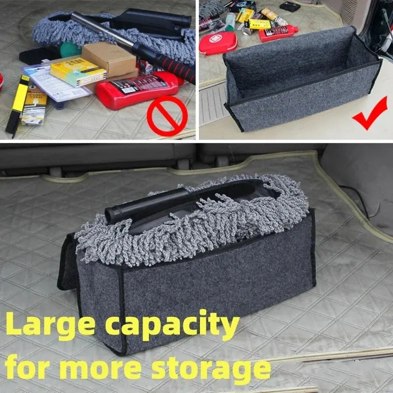 Car trunk organizer in large grey soft felt with anti-slip base and spacious storage compartments — view 3