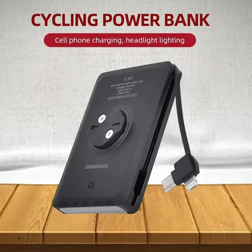Black smart bike headlight with Garmin and GoPro compatible mount and USB charging port — view 2