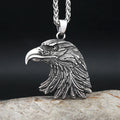 Gothic vintage eagle head pendant necklace in silver stainless steel on a chain