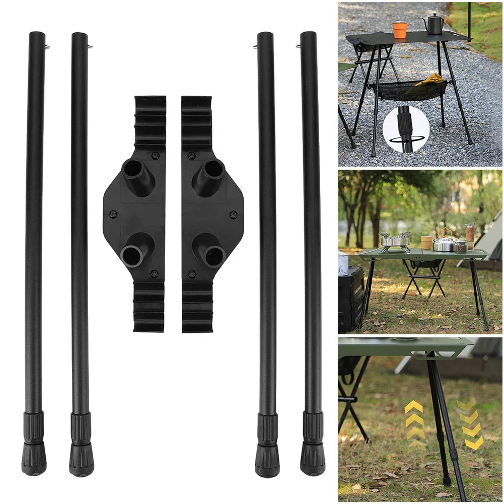 Black adjustable metal folding camping table legs with mounting brackets for outdoor DIY furniture. — view 2