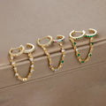 CZ crystal chain drop earrings in stainless steel with a secure hoop ear buckle closure