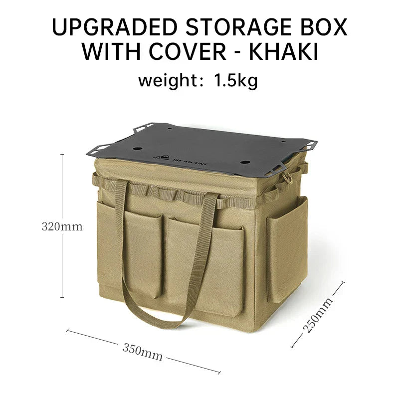 Khaki canvas multi-functional outdoor storage bag converting into a small portable camping table. — view 2