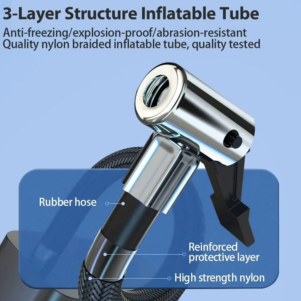 Portable digital tire inflator and air compressor in sleek black plastic with full-screen display — view 4