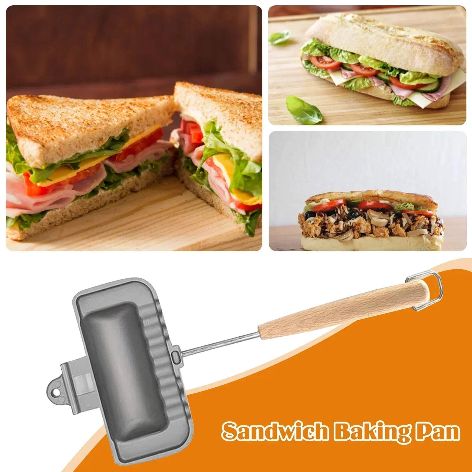 Double-sided non-stick hot dog and sandwich maker pan with cool-touch handles for camping — view 3