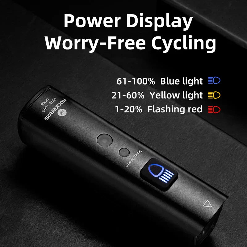 Black 1000LM smart bike headlight made of aluminum alloy for high visibility night cycling — view 4