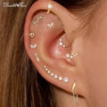 Dainty Y2K silver clicker earring with attached drop chain for helix and cartilage piercings