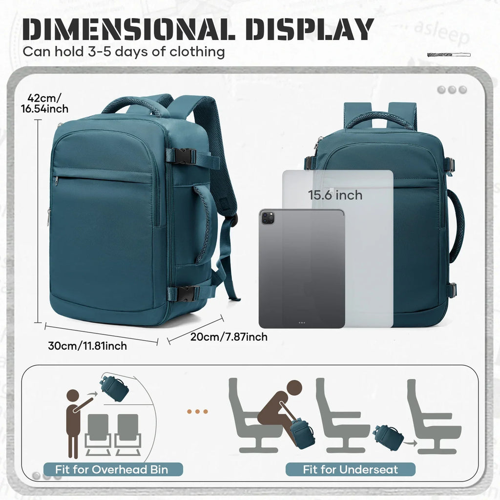 Peacock blue cabin carry-on travel backpack made of durable nylon with ergonomic air cushion straps — view 3