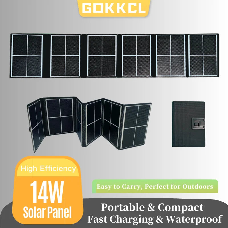 Foldable 14W portable solar charger panel with monocrystalline silicon cells for outdoor camping and hiking — view 2