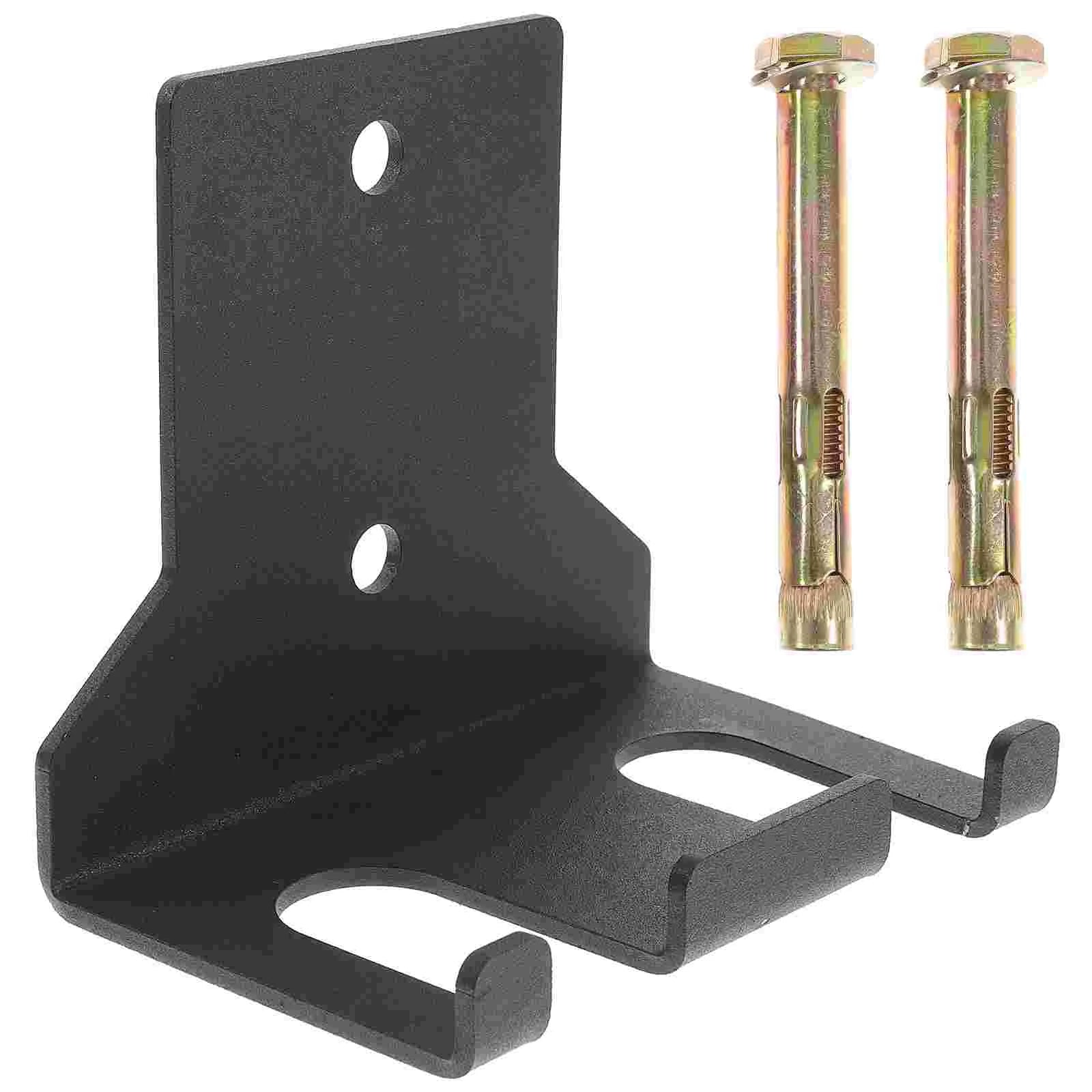 Black steel wall mounted barbell and dumbbell storage rack with mounting screws — view 3