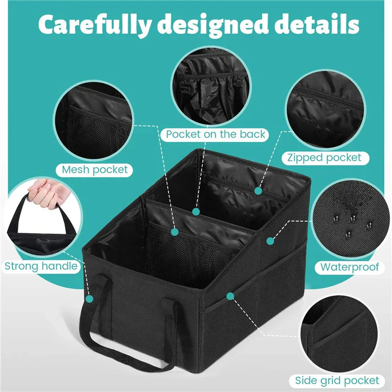 Black high-capacity car trunk organizer box made of durable Oxford cloth for vehicle storage. — view 5