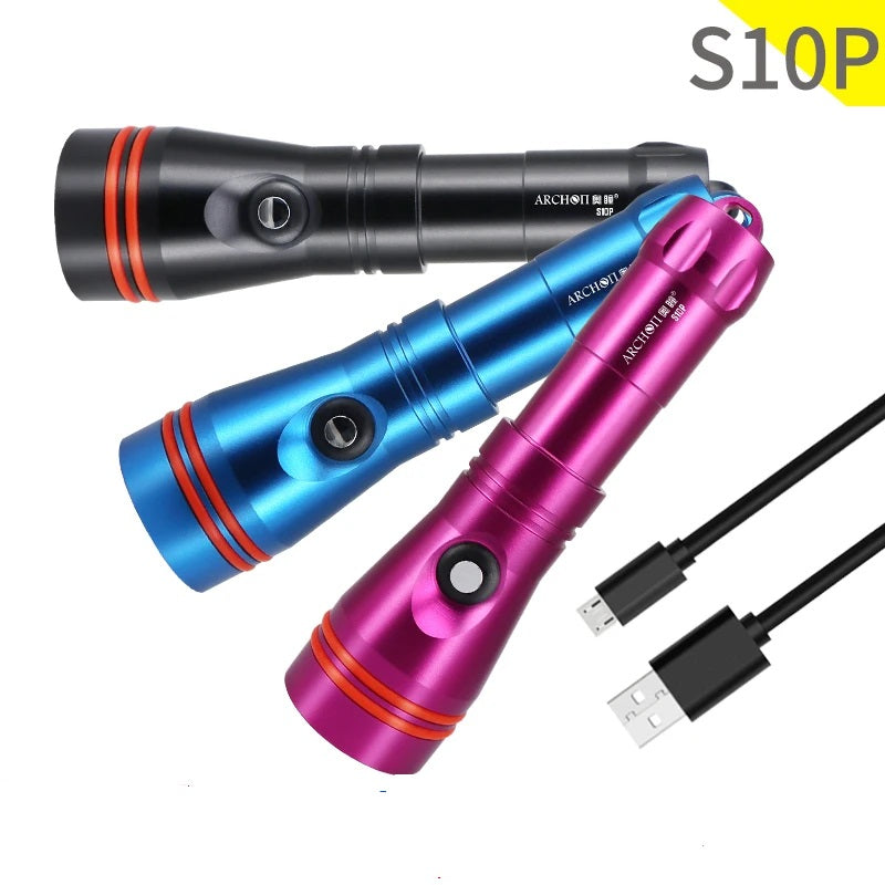 ARCHON S10P 2000 lumen scuba diving flashlight in durable aluminum with bright LED light beam