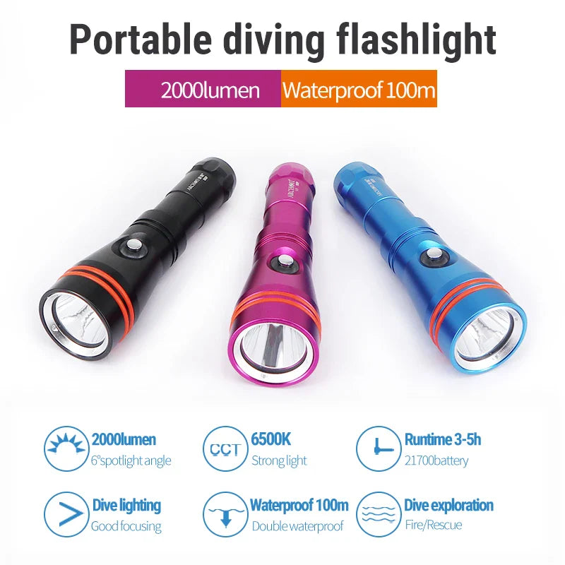 ARCHON S10P 2000 lumen scuba diving flashlight in durable aluminum with bright LED light beam — view 3