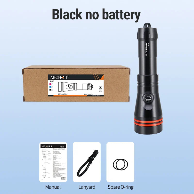 ARCHON S10P 2000 lumen scuba diving flashlight in durable aluminum with bright LED light beam — view 5