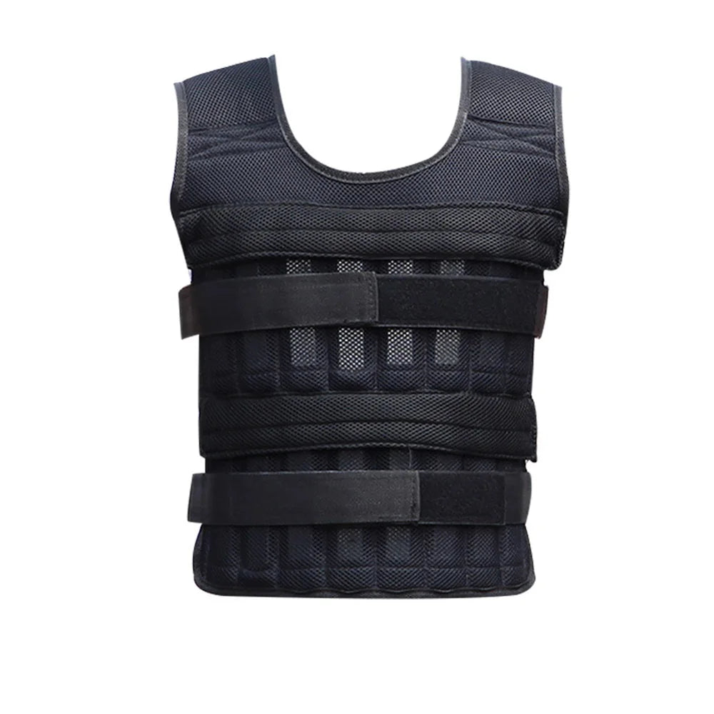 Black adjustable weighted vest made of breathable Oxford fabric for fitness and strength training