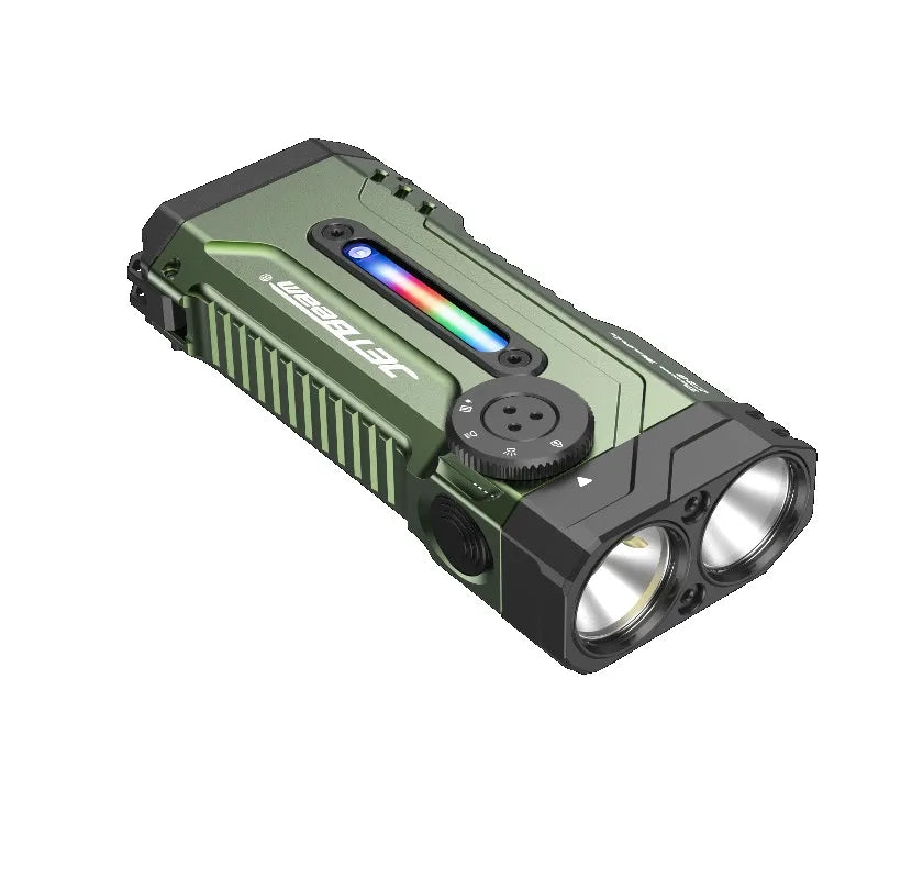 Jetbeam E28 multi-mode flat tactical flashlight in black aluminum with dual switch interface — view 5