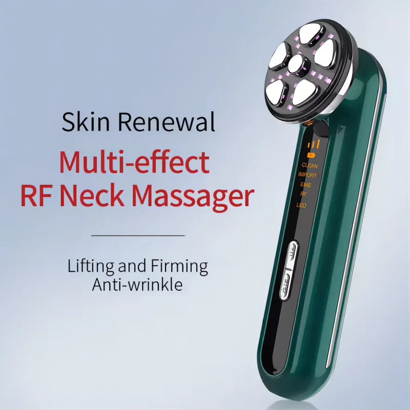 Green 5-in-1 EMS LED facial device with vibration massager for anti-aging skin therapy and rejuvenation — view 2